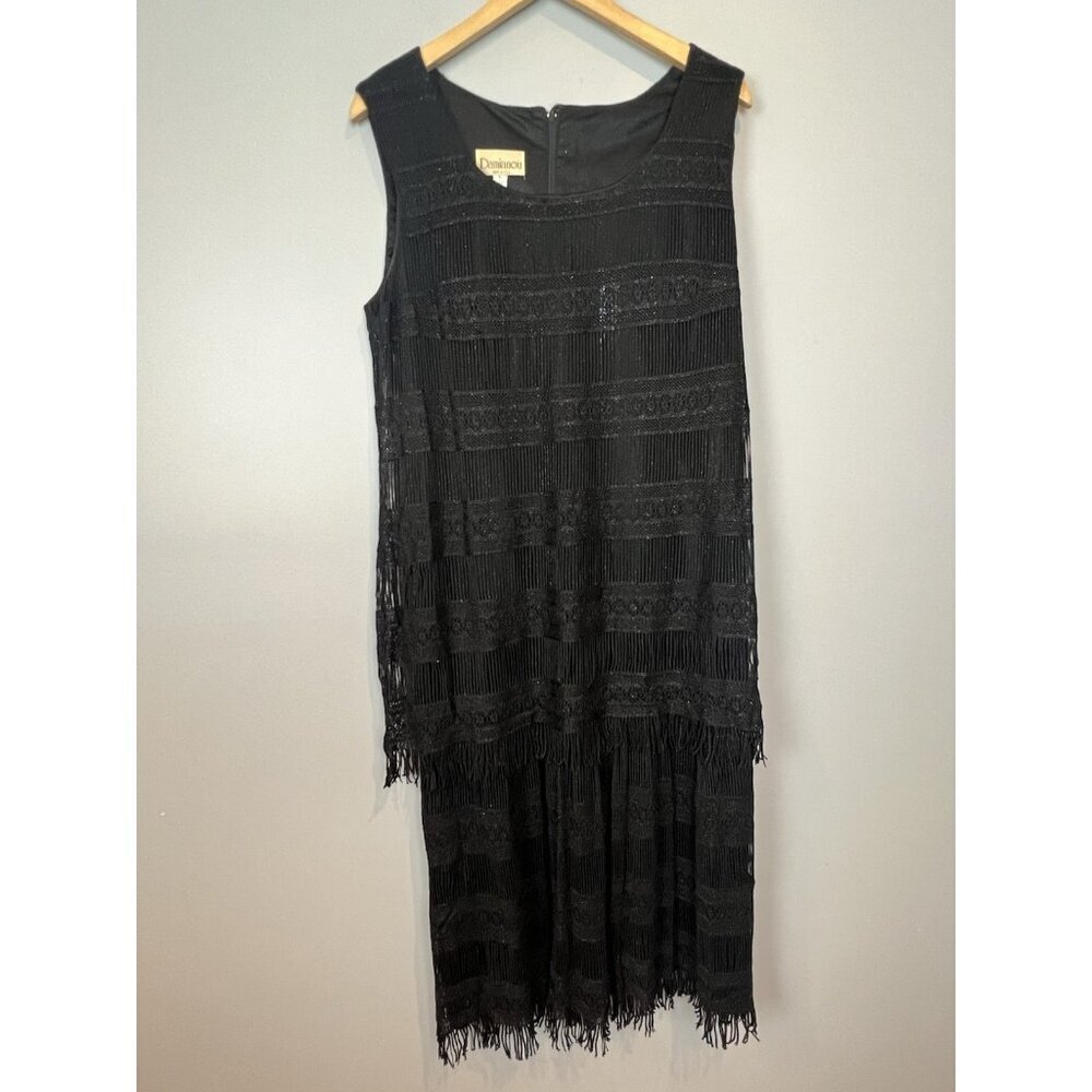 Vtg Damianou Dress Large Fringe‎ Flapper Style Crochet Evening Wedding Event